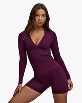 BO&TEE DEFINE LUXE HIGH-WAIST MINI SHORTS GRAPE